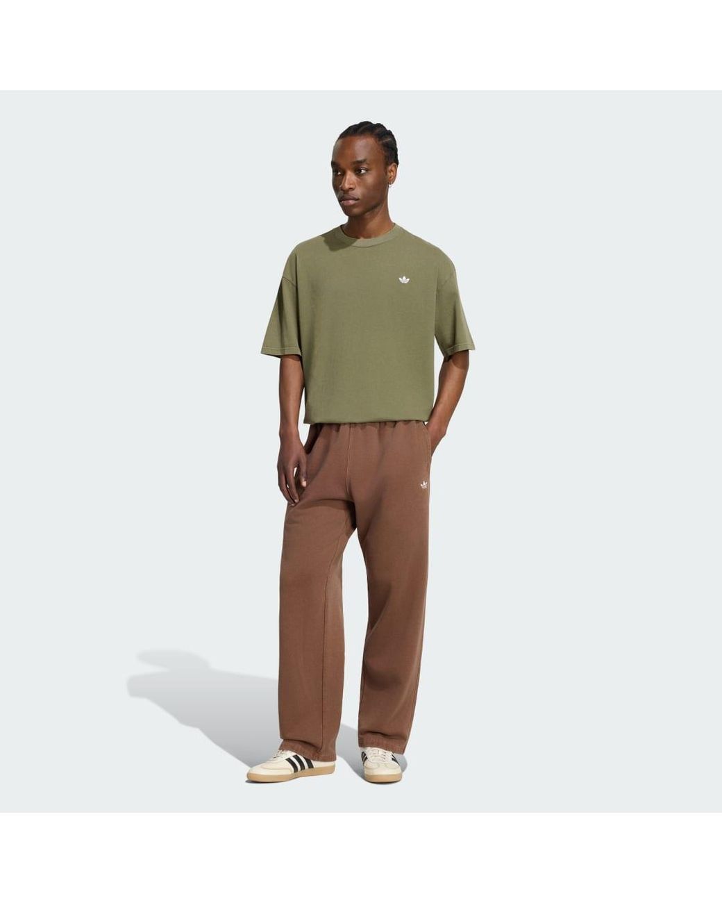 Adidas Originals Green T-Shirt Adidas Trefoil Essentials Washed Loose Dropped Shoulder T-Shirt for men