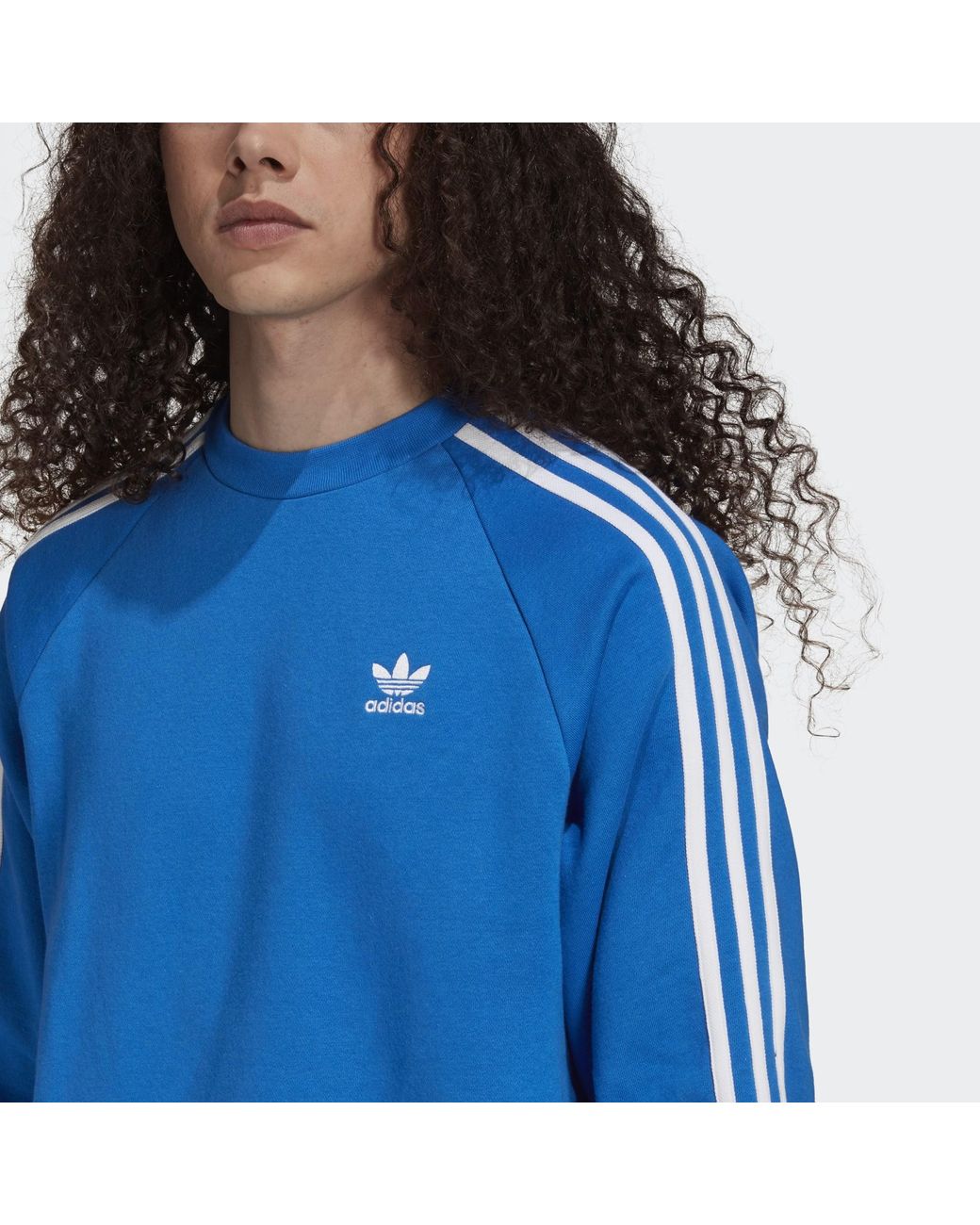 Adidas originals three sales stripe sweatshirt in blue