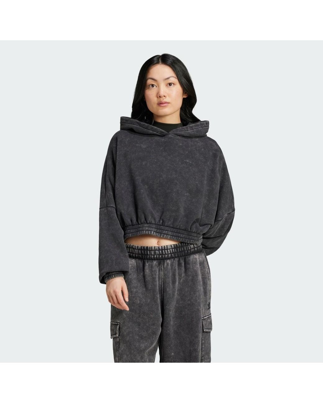 Adidas Black Acid-Wash Crop Hoodie