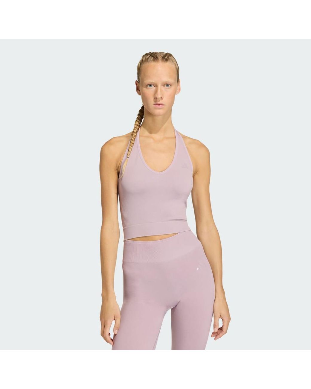 Adidas Purple Workout Essentials Knit Halterneck T-Shirt