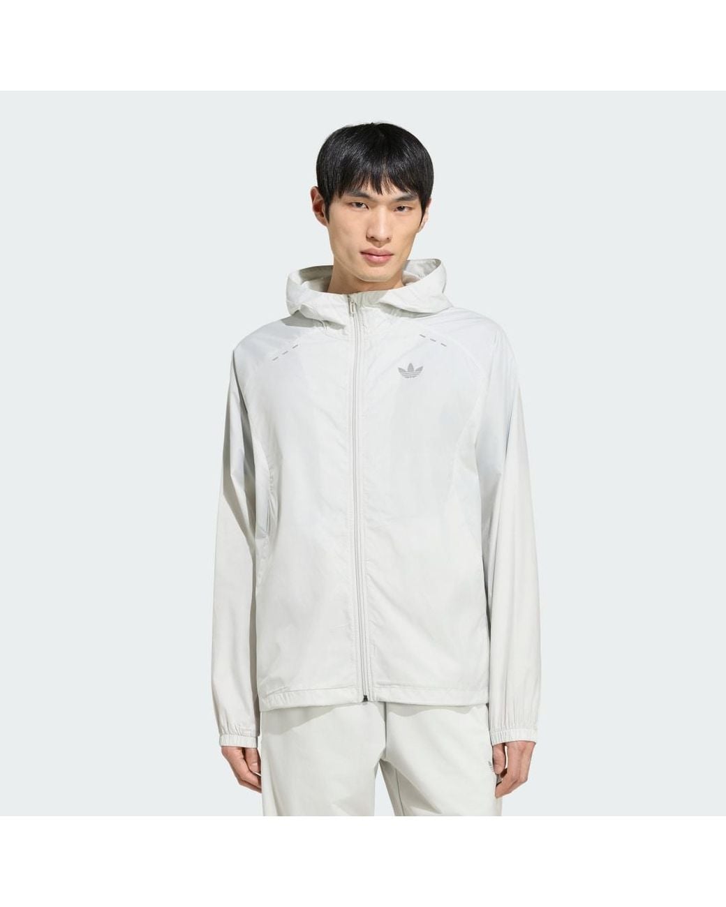 Adidas White Tech Trefoil Essentials Hooded Full Zip Track Top for men