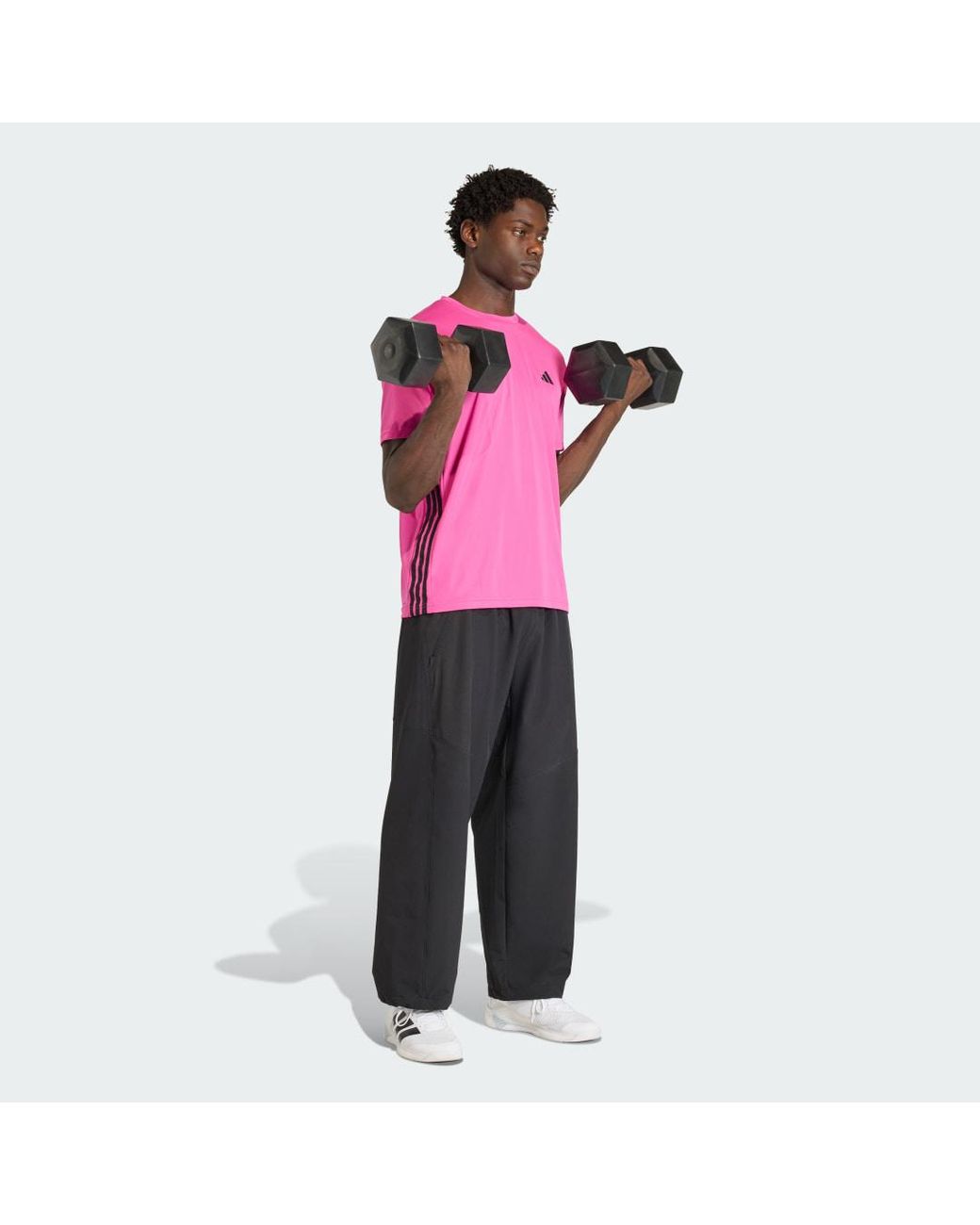 Adidas Pink Workout Essentials Base 3-Stripes T-Shirt for men