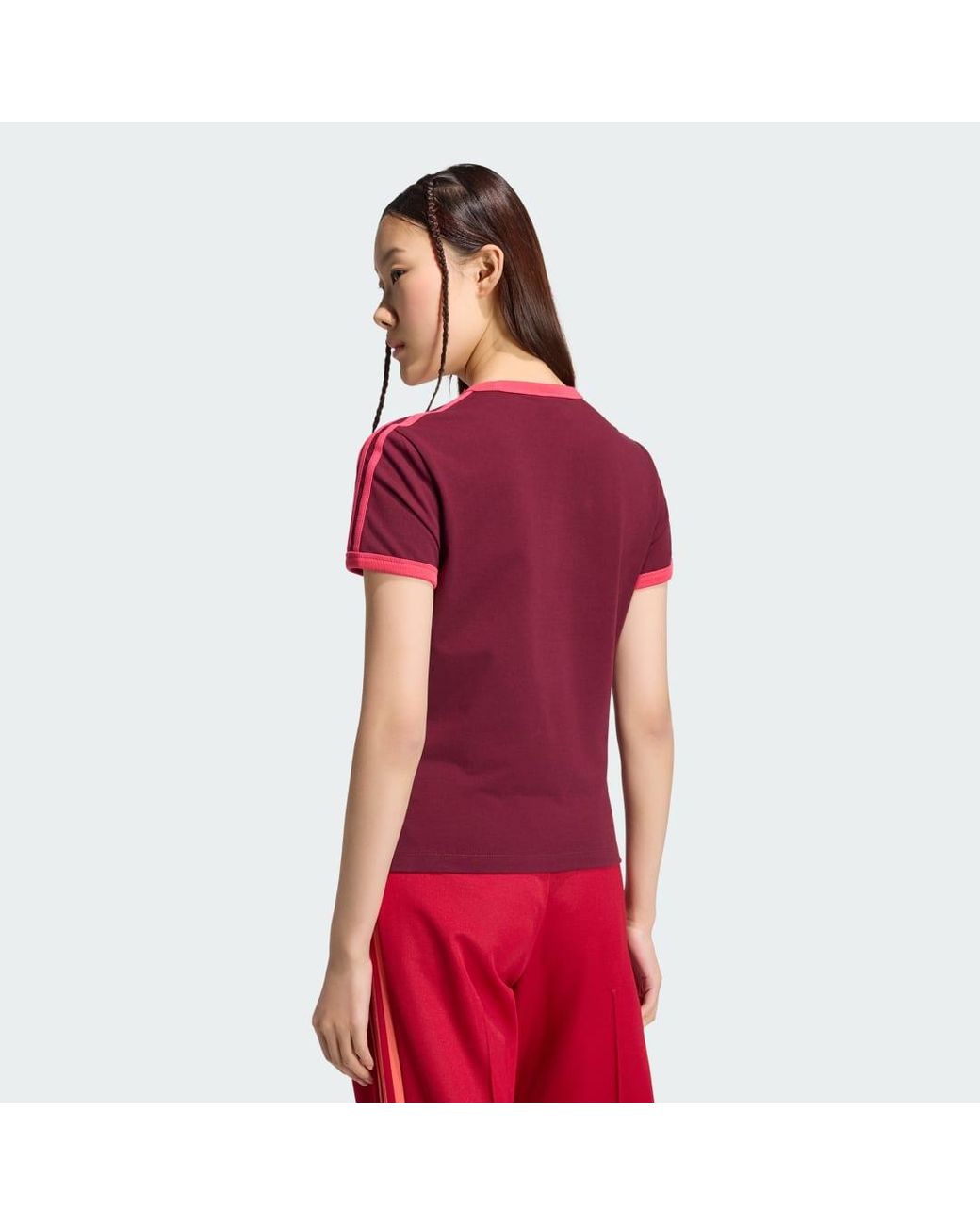 Adidas Red 3 Stripes Slim Tee