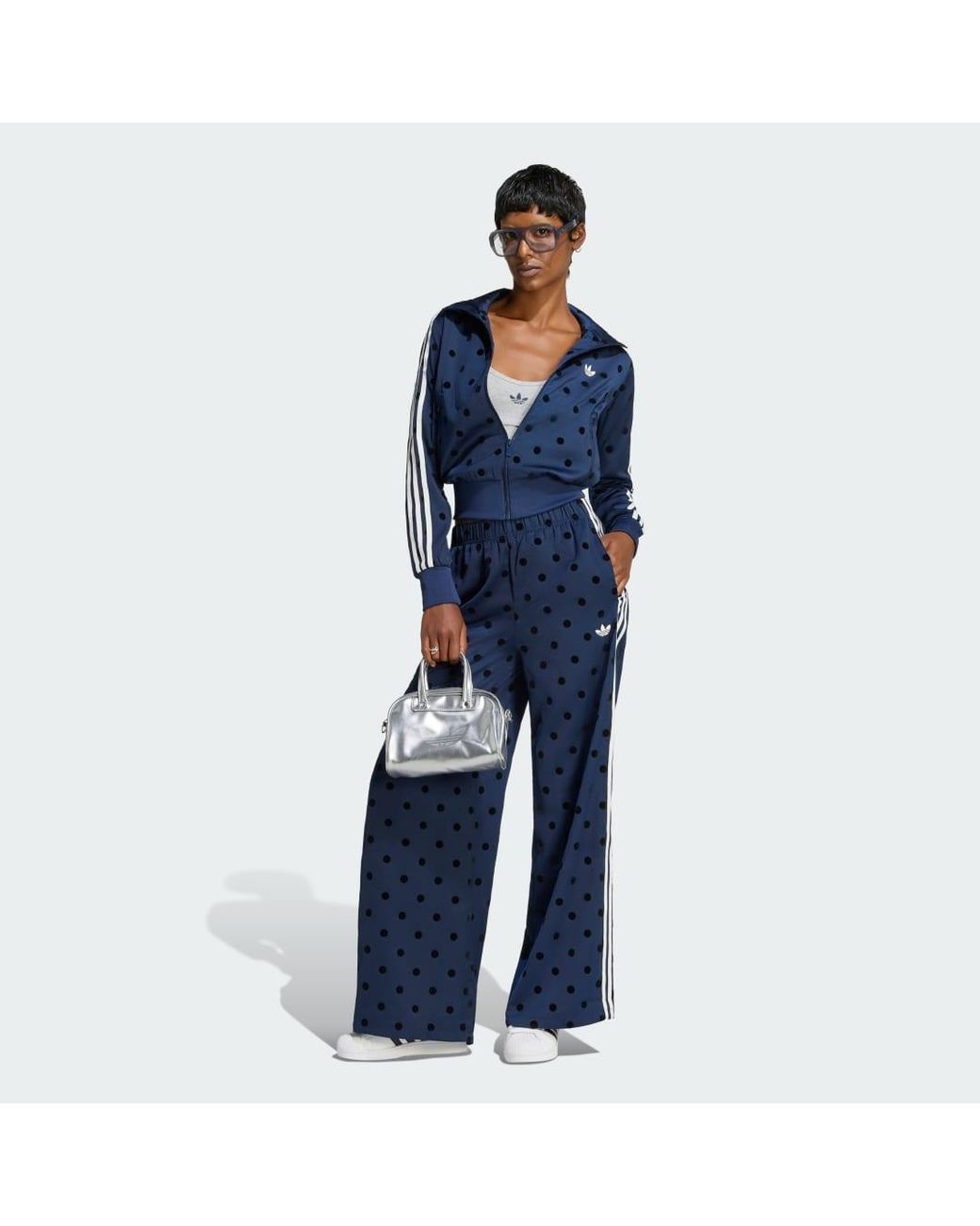 Adidas Blue Satin Polka Dots Wide Leg Pant