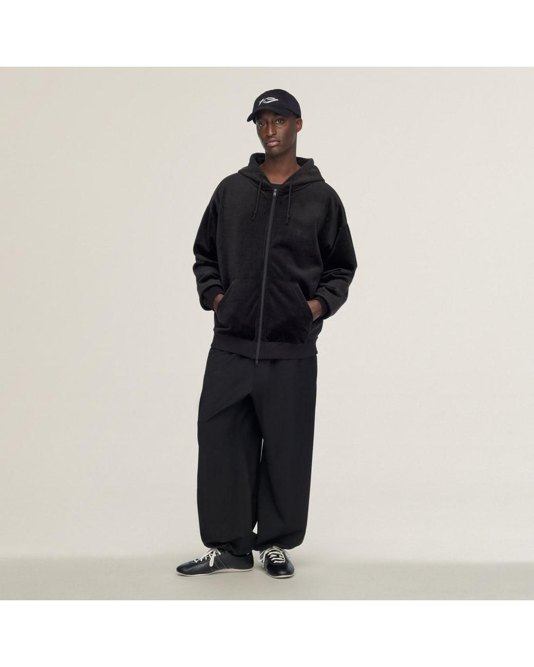 Adidas Black Y-3 Velvet Corduroy Zip Hoodie