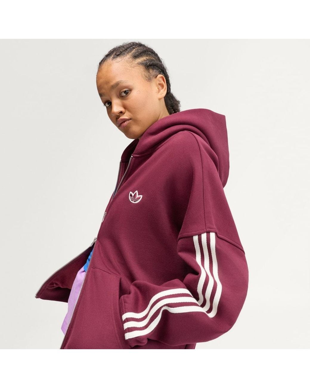 Adidas Red Adisignature 3 Stripes Full Zip Hoodie