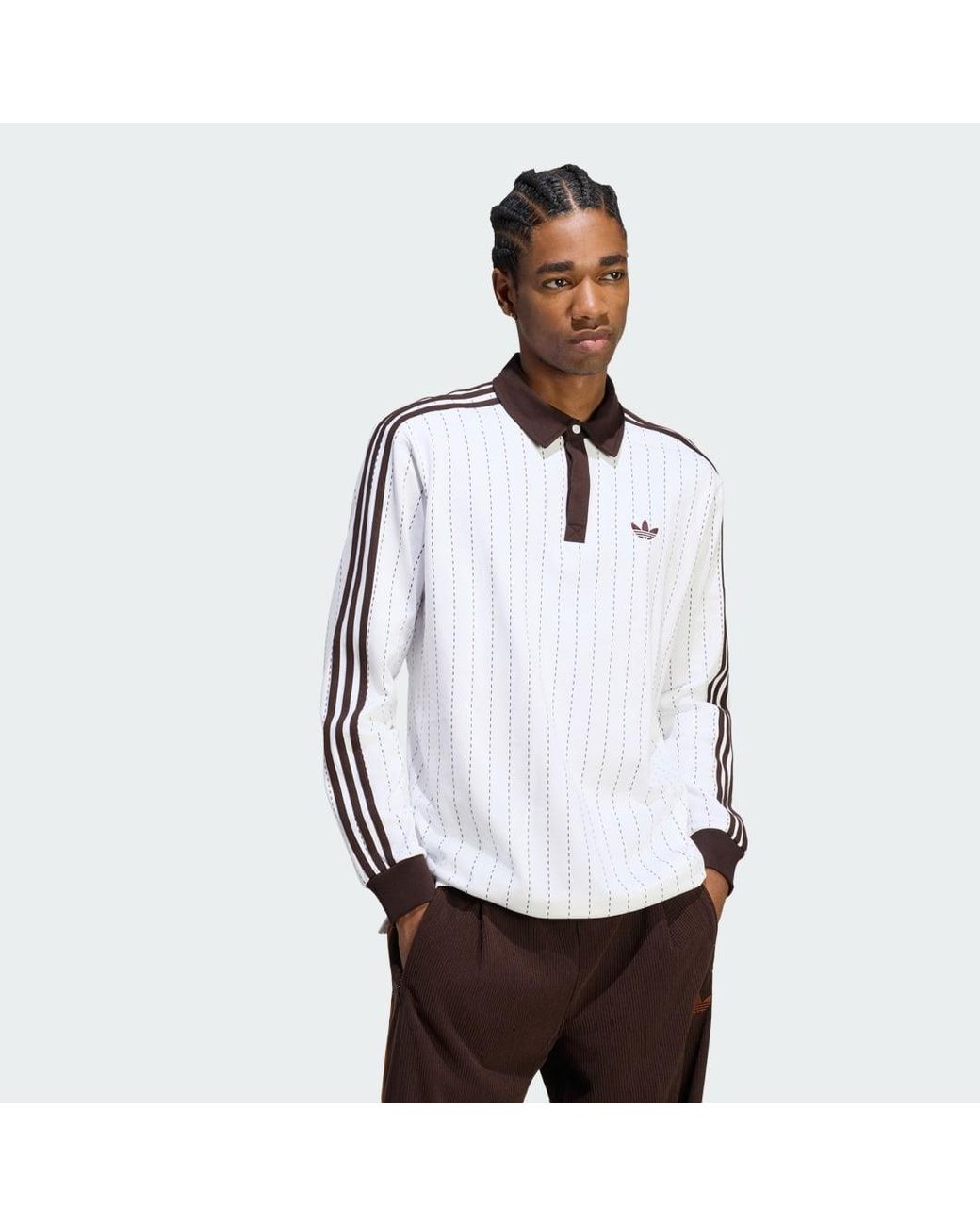 Adidas Originals White Pinstripes Longsleeve Polo Shirt for men