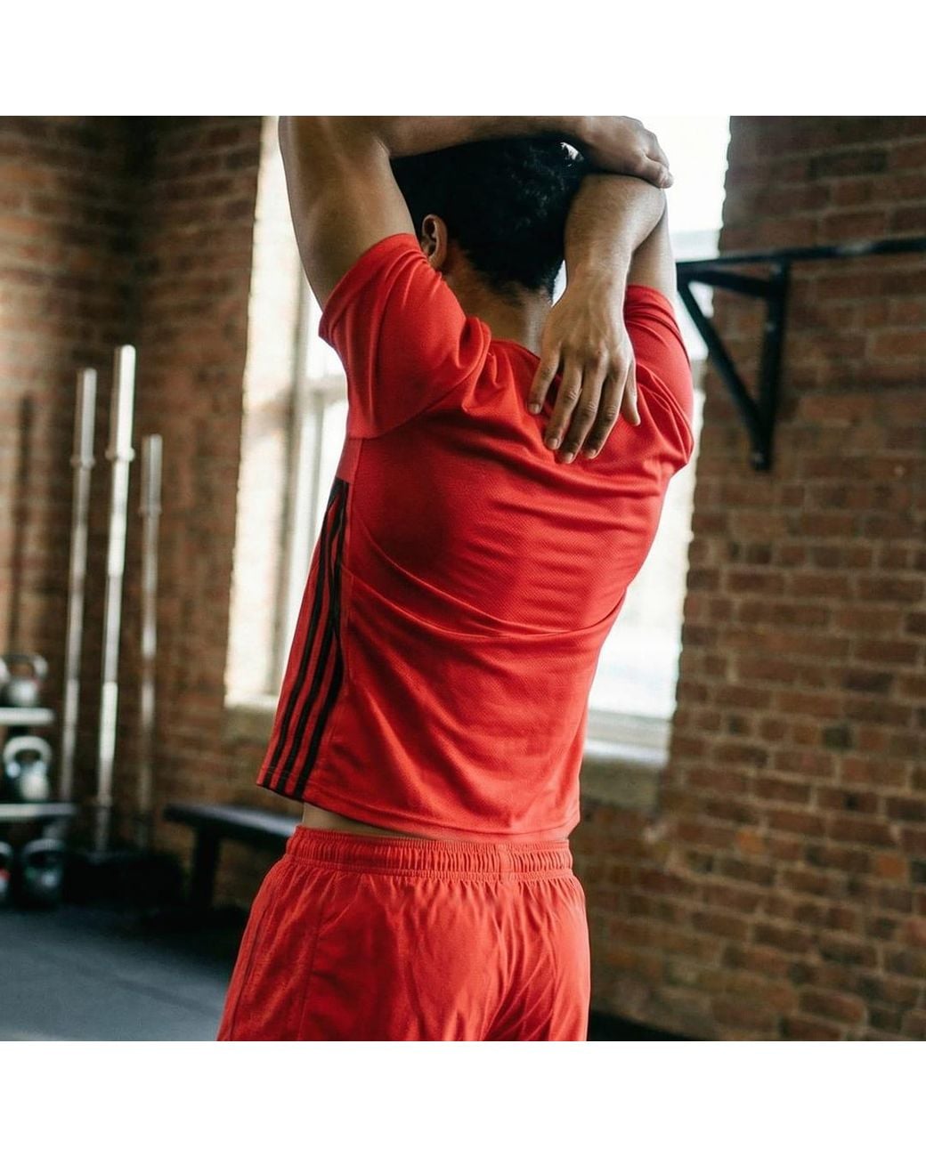 Adidas Red Workout Essentials Base 3-Stripes T-Shirt for men