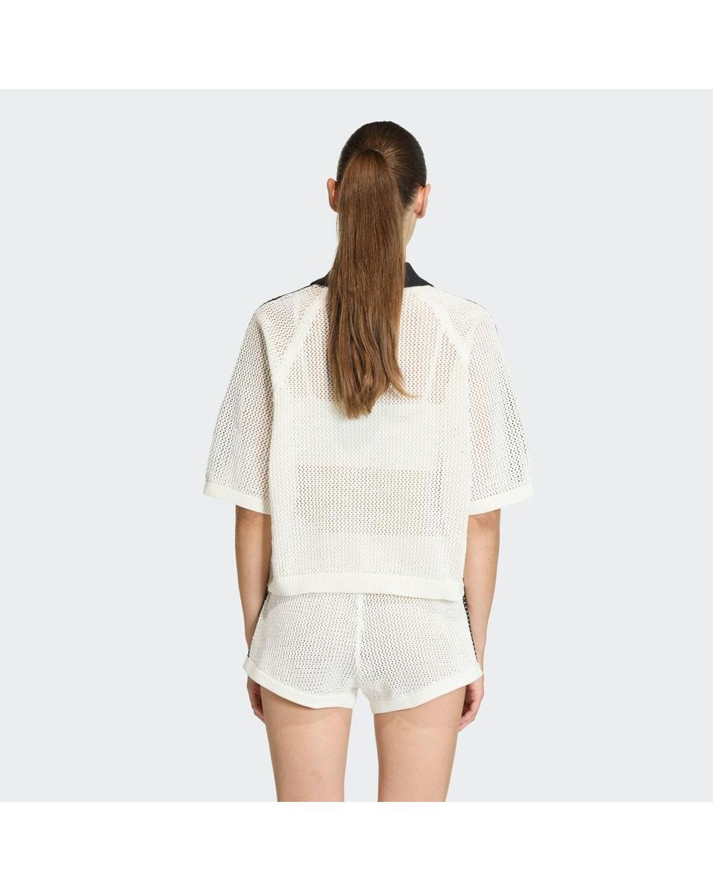 Adidas White T-Shirt Adidas Knitted Crochet Polo