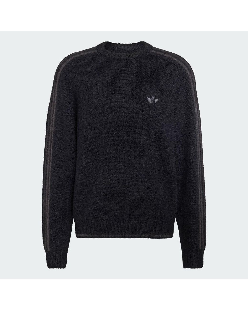 Adidas Blue 3 Stripes Fluffy Knit Crew Sweatshirt for men