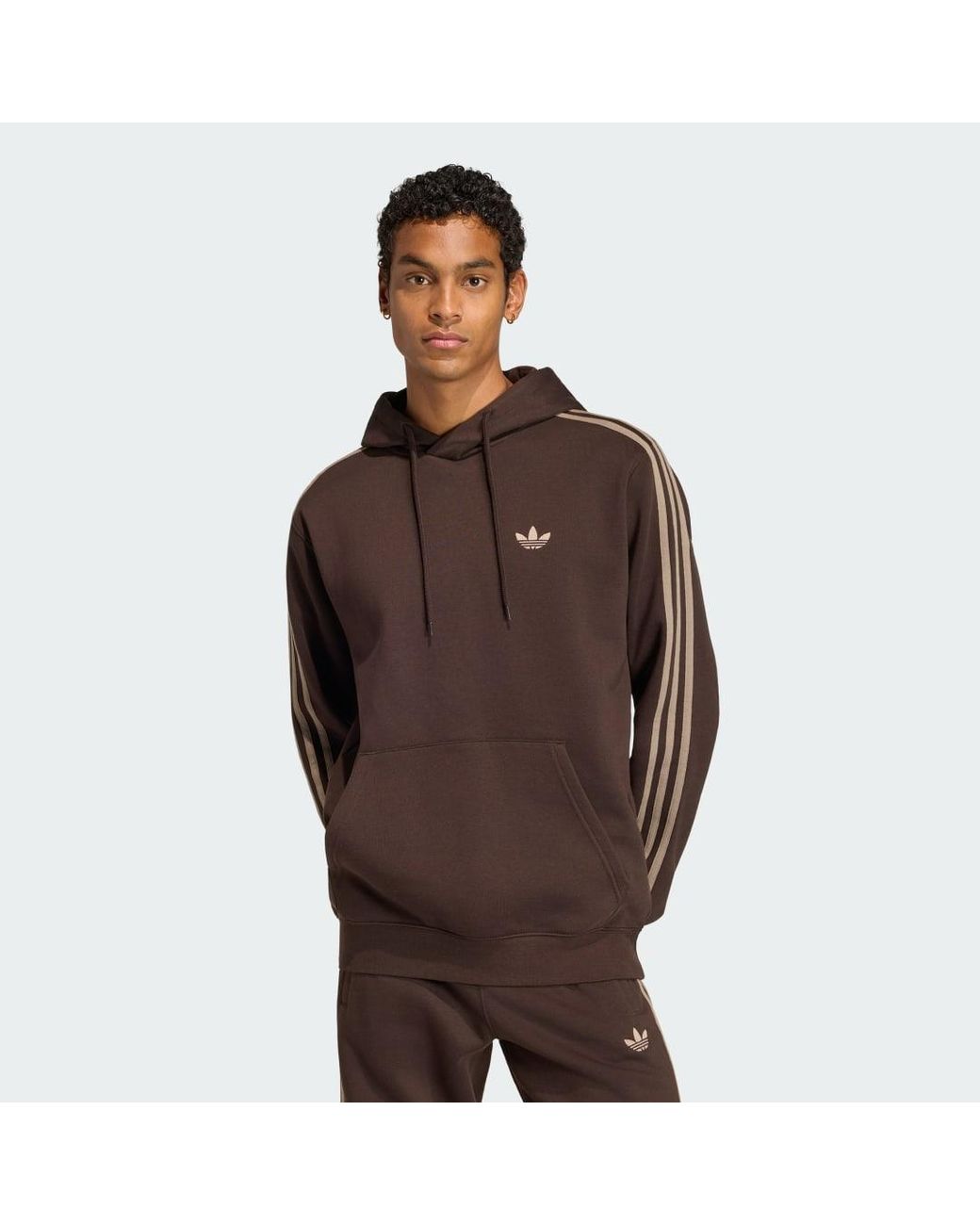 Adidas Brown 3-Stripes Hoodie for men