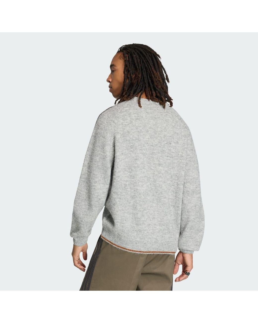 Adidas Gray Sweater Adidas 3-Stripes Fluffy Knit Crew Sweatshirt for men