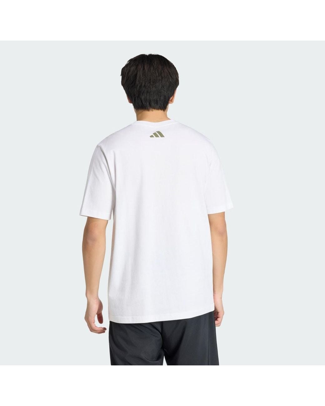 Adidas White Vertical Linear Logo Graphic T-Shirt for men