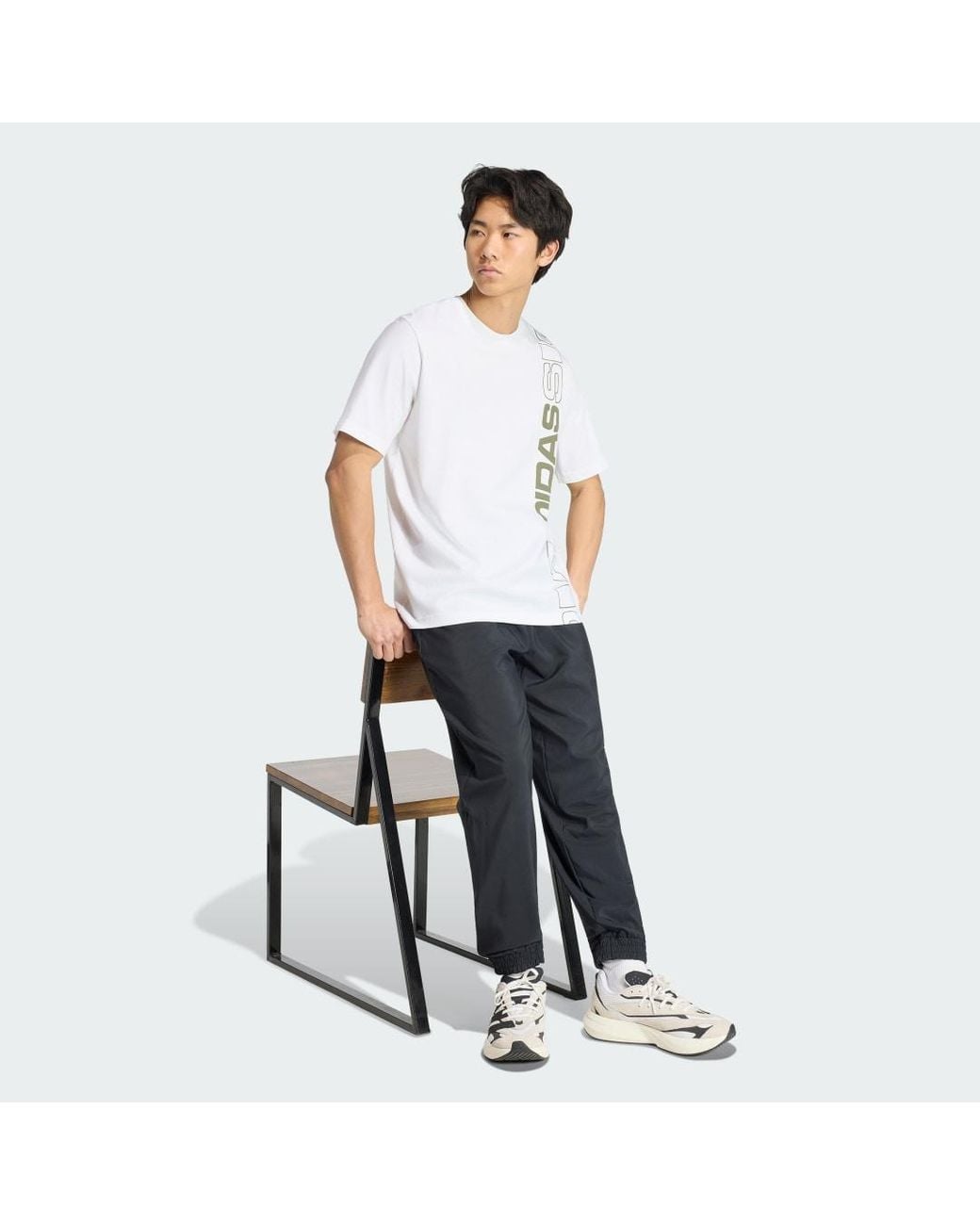 Adidas White Vertical Linear Logo Graphic T-Shirt for men