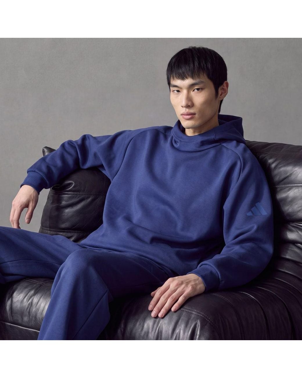 Adidas Blue Soft Lux Winter Knit Hoodie for men