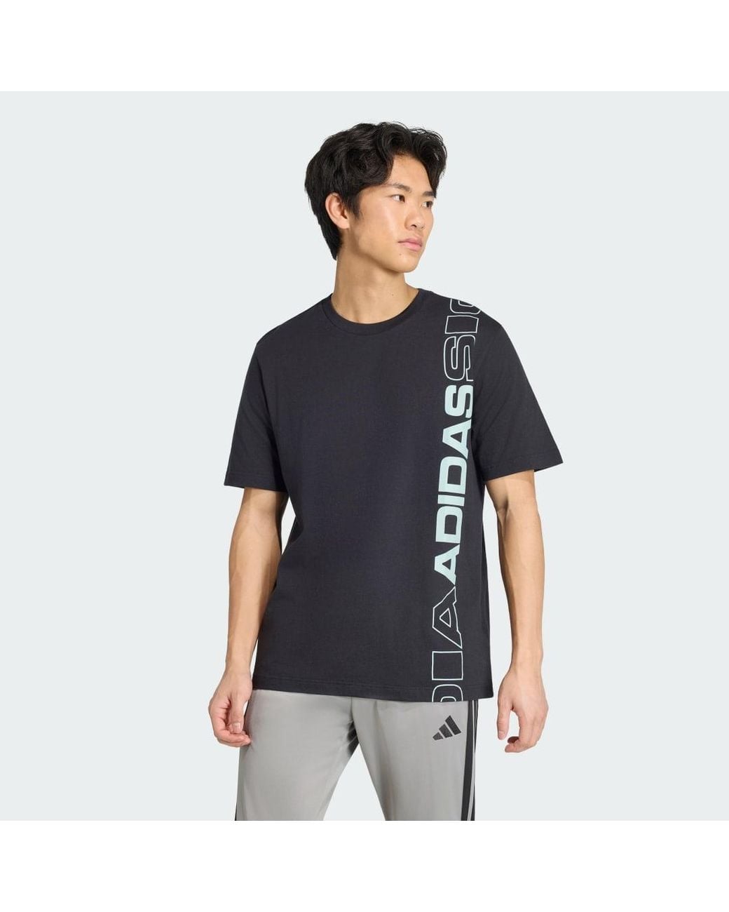 Adidas Black Vertical Linear Logo Graphic T-Shirt for men