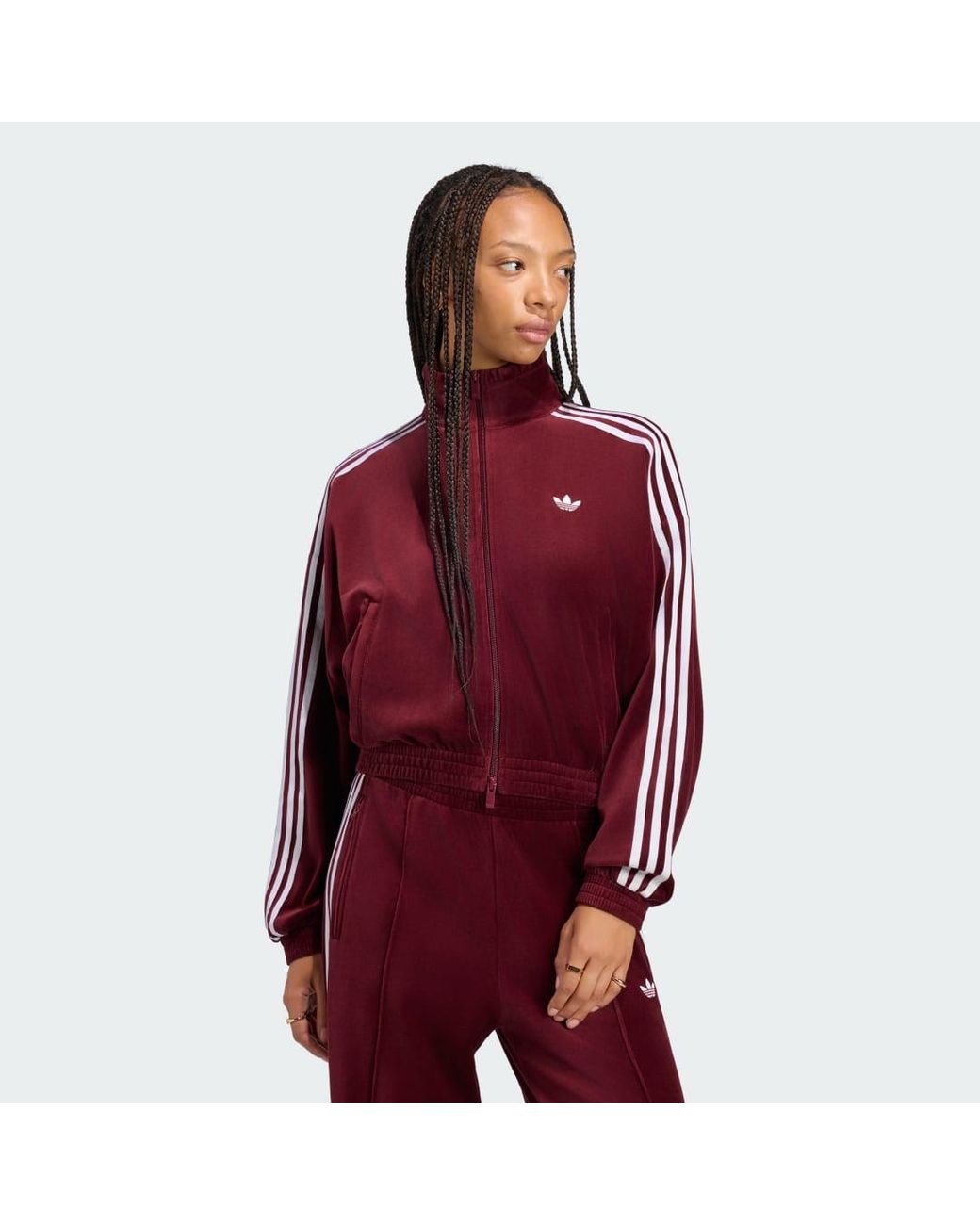 Adidas Red Pleated Velour Track Top