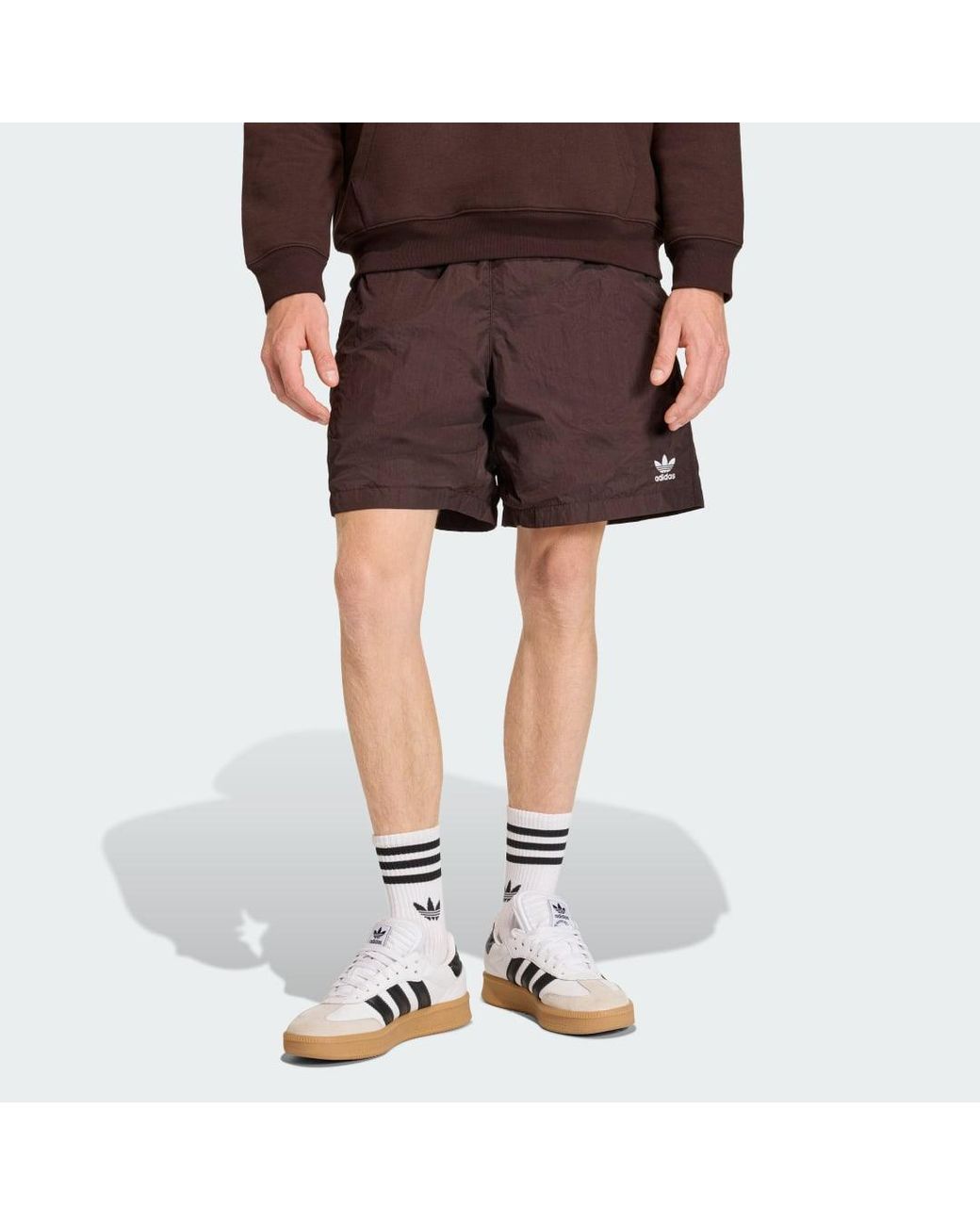 Adidas Brown Trefoil Essentials Woven Shorts for men