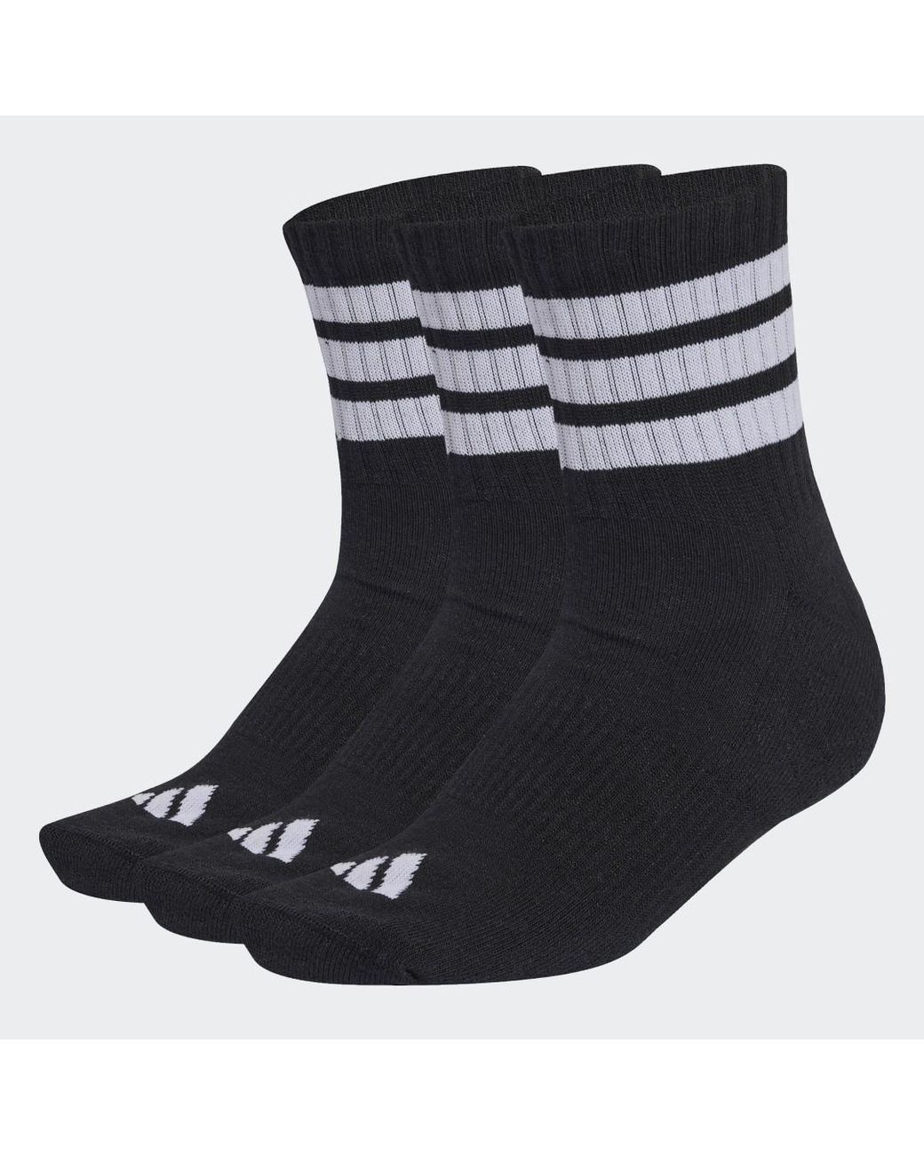 Adidas Black 3 Stripes Cushioned Sportswear Mid Cut Socks 3 Pair Pack
