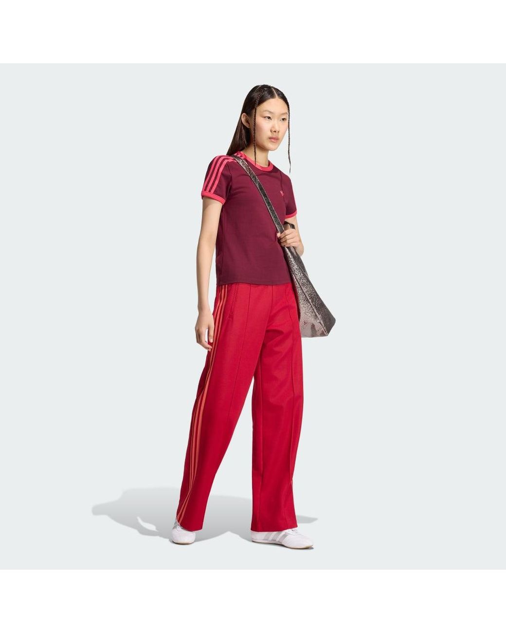 Adidas Red 3 Stripes Slim Tee