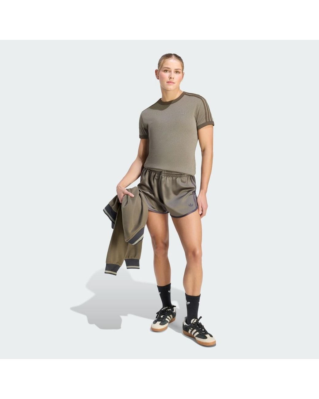 Adidas Originals Gray T-Shirt Adidas Heather 3-Stripes Cali T-Shirt Branch/ Pebble/ Branch