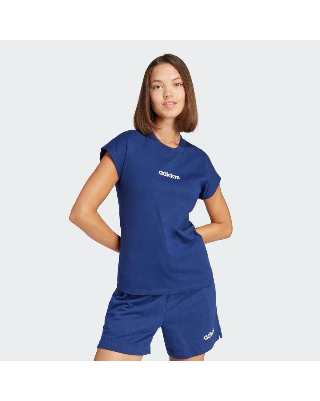 Adidas Blue Essentials Linear Cotton T-Shirt