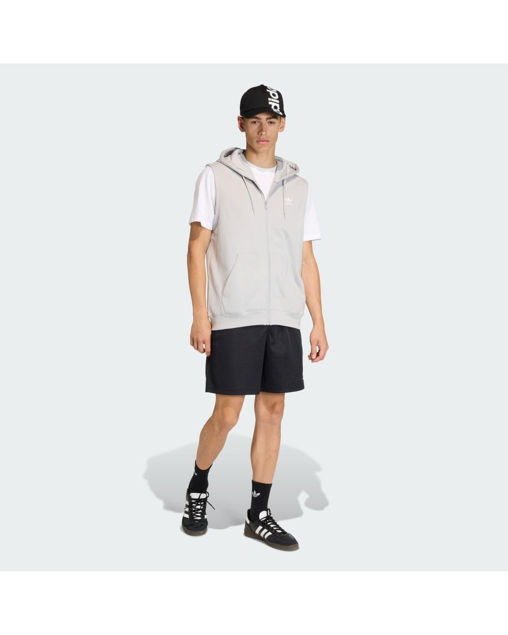 Adidas White Trefoil Essentials Sleeveless Hoodie for men