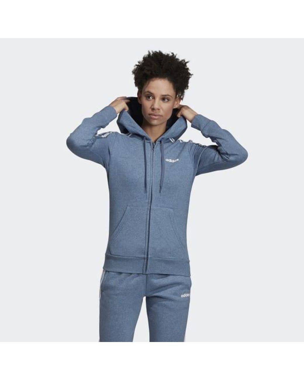 adidas Essentials 3 stripes Fleece Hoodie in Blue for Men Lyst adidas 3 Stripe Black Partial Zip Sweatshirt in 2019