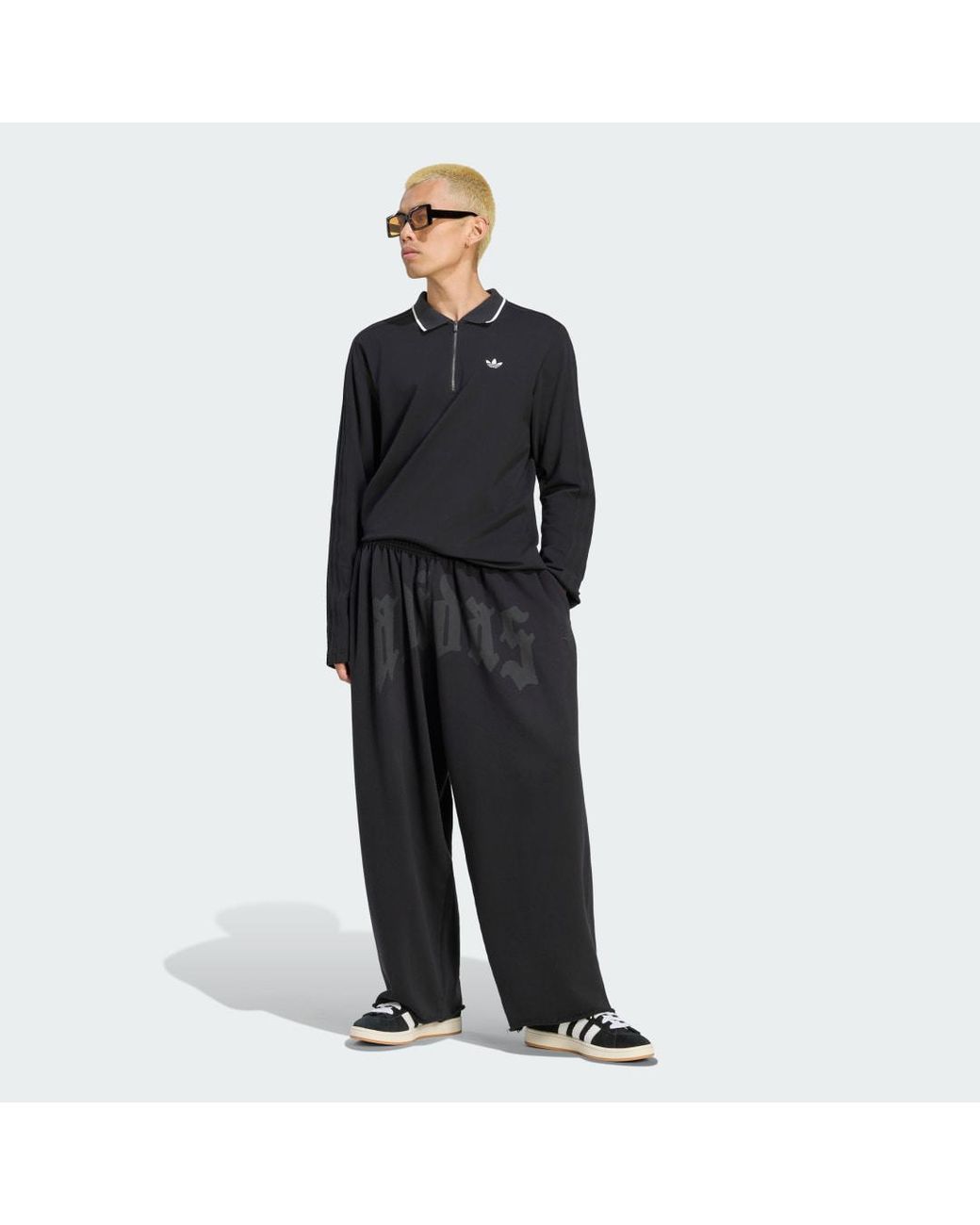 Adidas Black 3 Stripes Engineered Rib Long Sleeve Polo Shirt for men