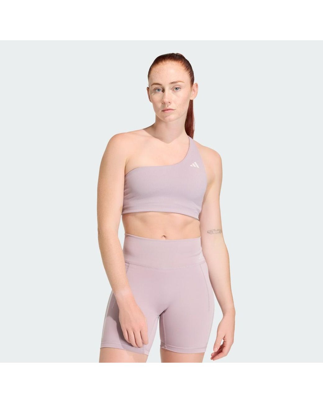 Adidas Pink Optime Workout Rib One Shoulder Light Support Bra