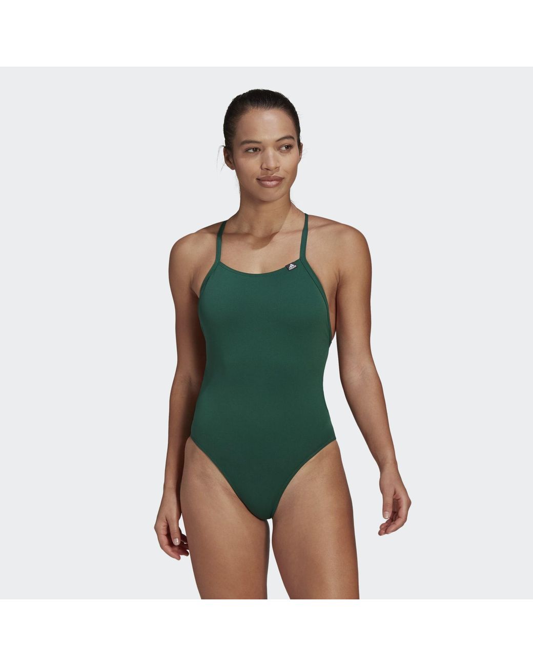 adidas Sports Performance Solid Swimsuit in Green | Lyst UK