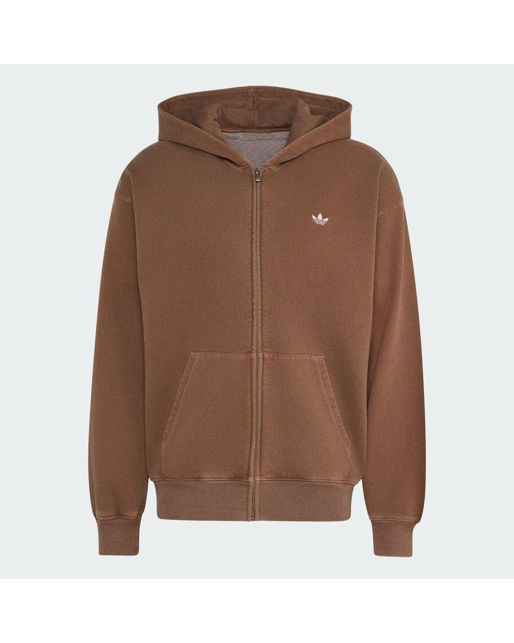Adidas Originals Brown Trefoil Essentials Washed Full Zip Loose Hoodie for men