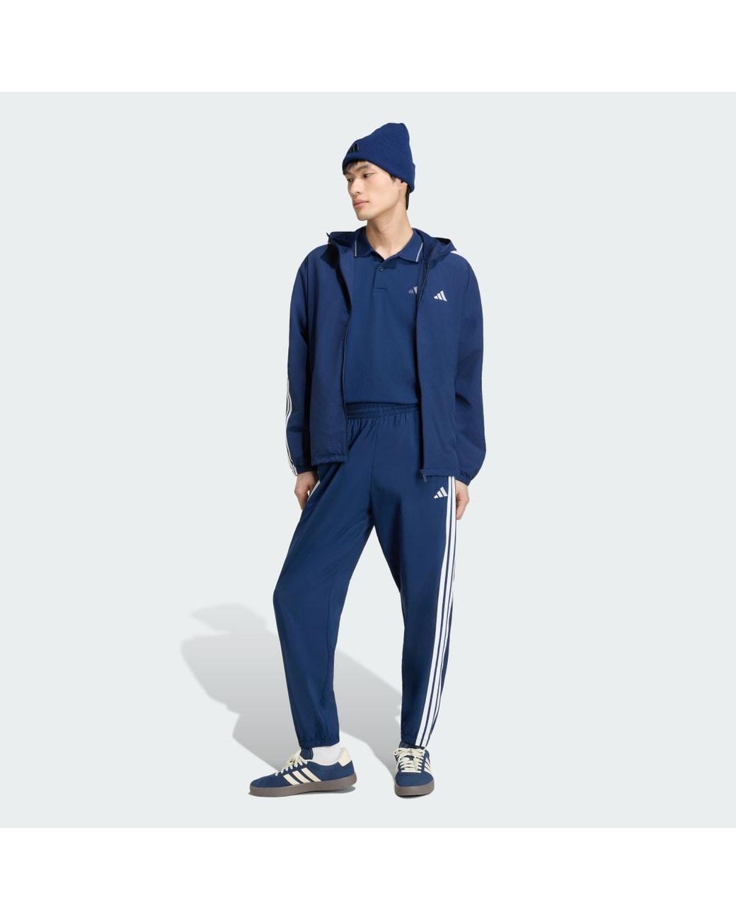 Adidas Blue Essentials 3-Stripes Woven Windbreaker Jackets for men
