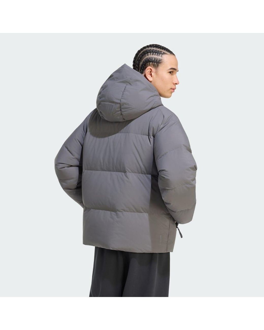 Adidas Gray Helionic Down Puffer Hooded Jacket for men