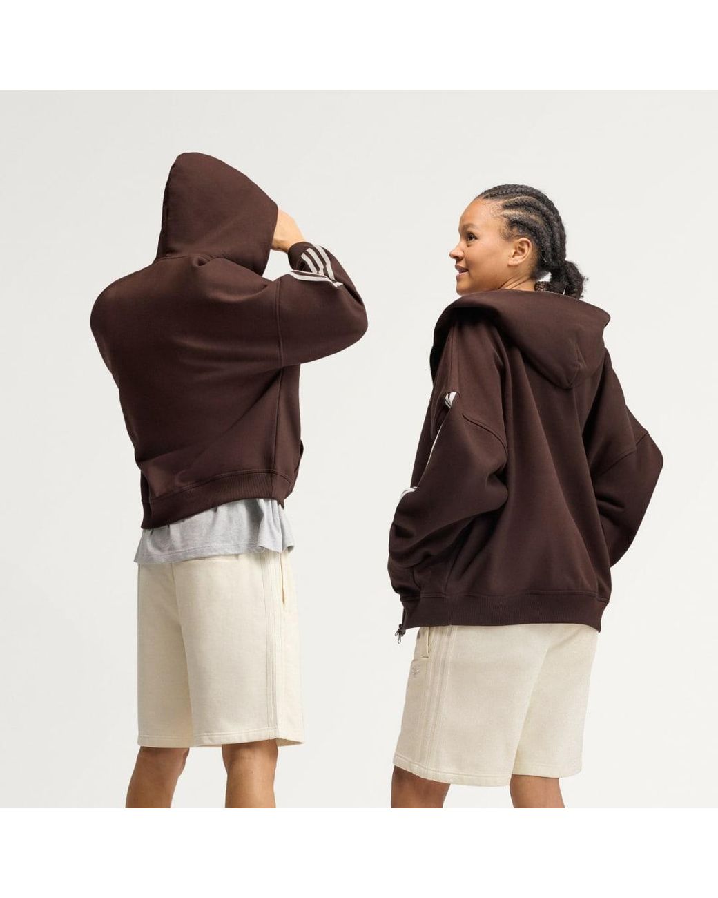 Adidas Brown Adisignature 3 Stripes Full Zip Hoodie