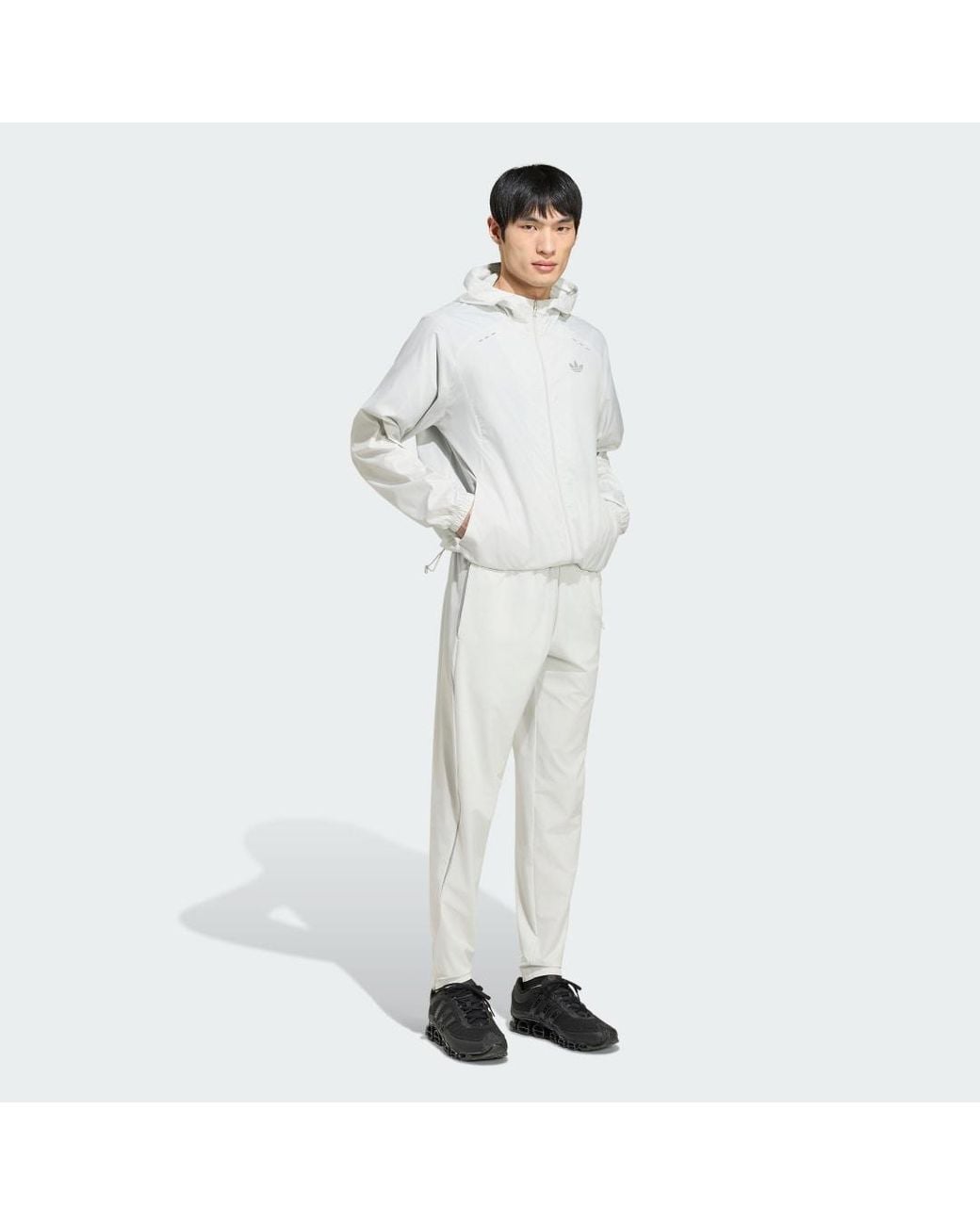 Adidas White Tech Trefoil Essentials Hooded Full Zip Track Top for men