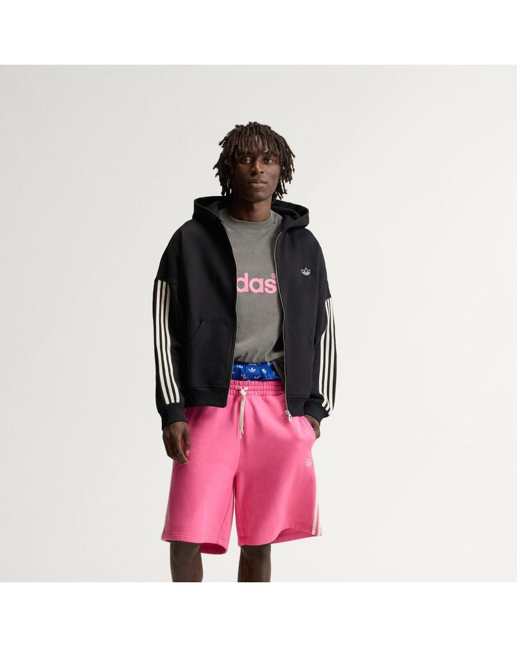 Adidas Pink Adisignature 3 Stripes Full Zip Hoodie