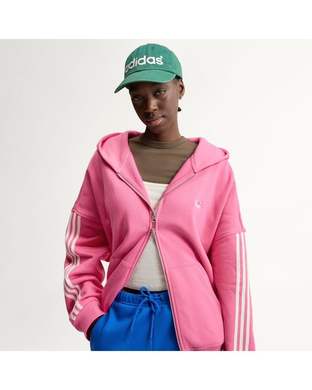 Adidas Pink Adisignature 3 Stripes Full Zip Hoodie