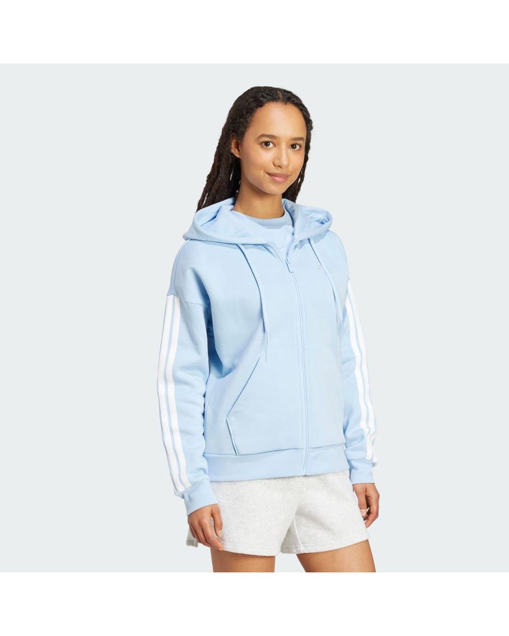 Adidas Blue Essentials 3-Stripes Full-Zip Fleece Hoodie