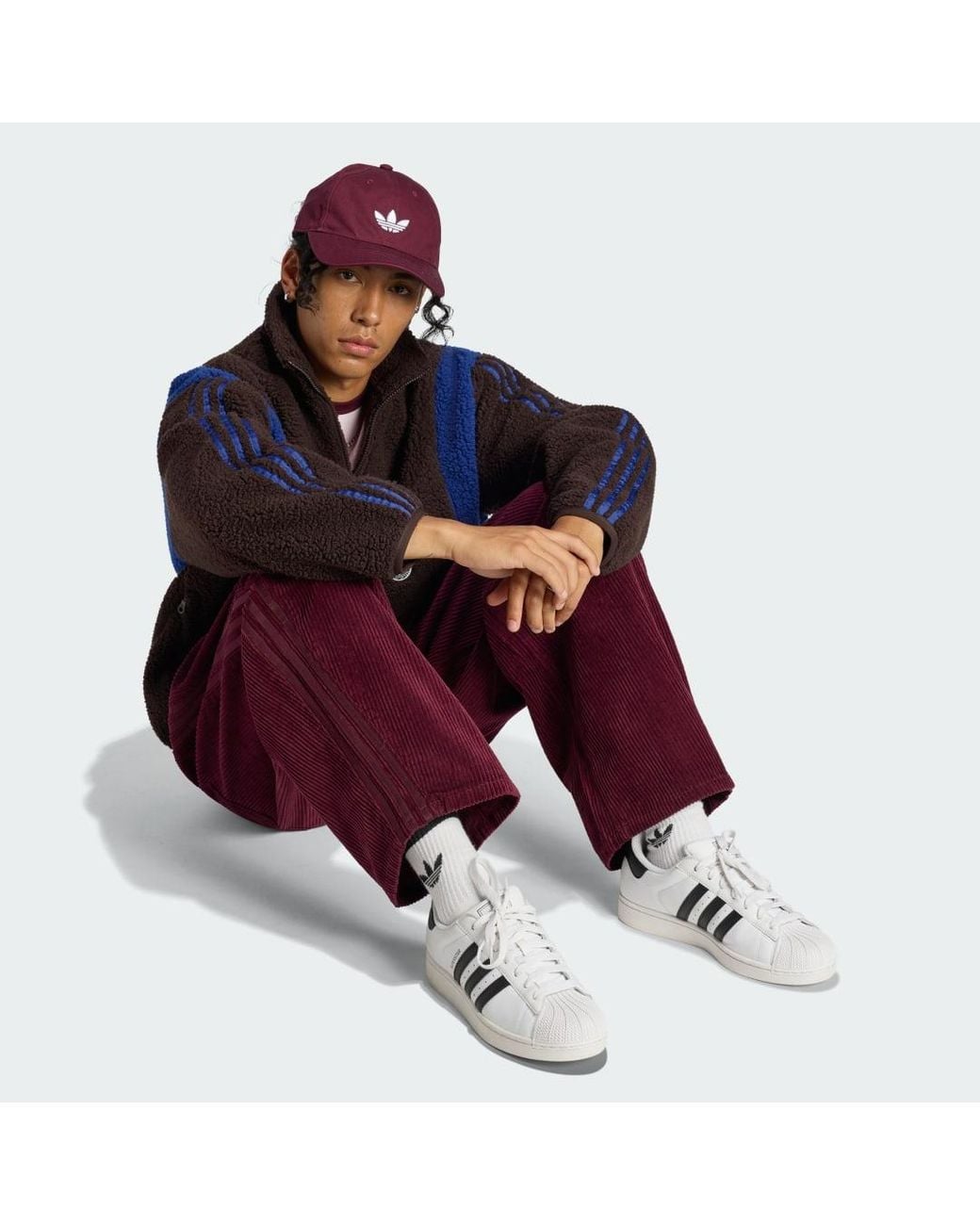 Adidas Red Winter Club Barrel Leg Corduroy Trousers for men