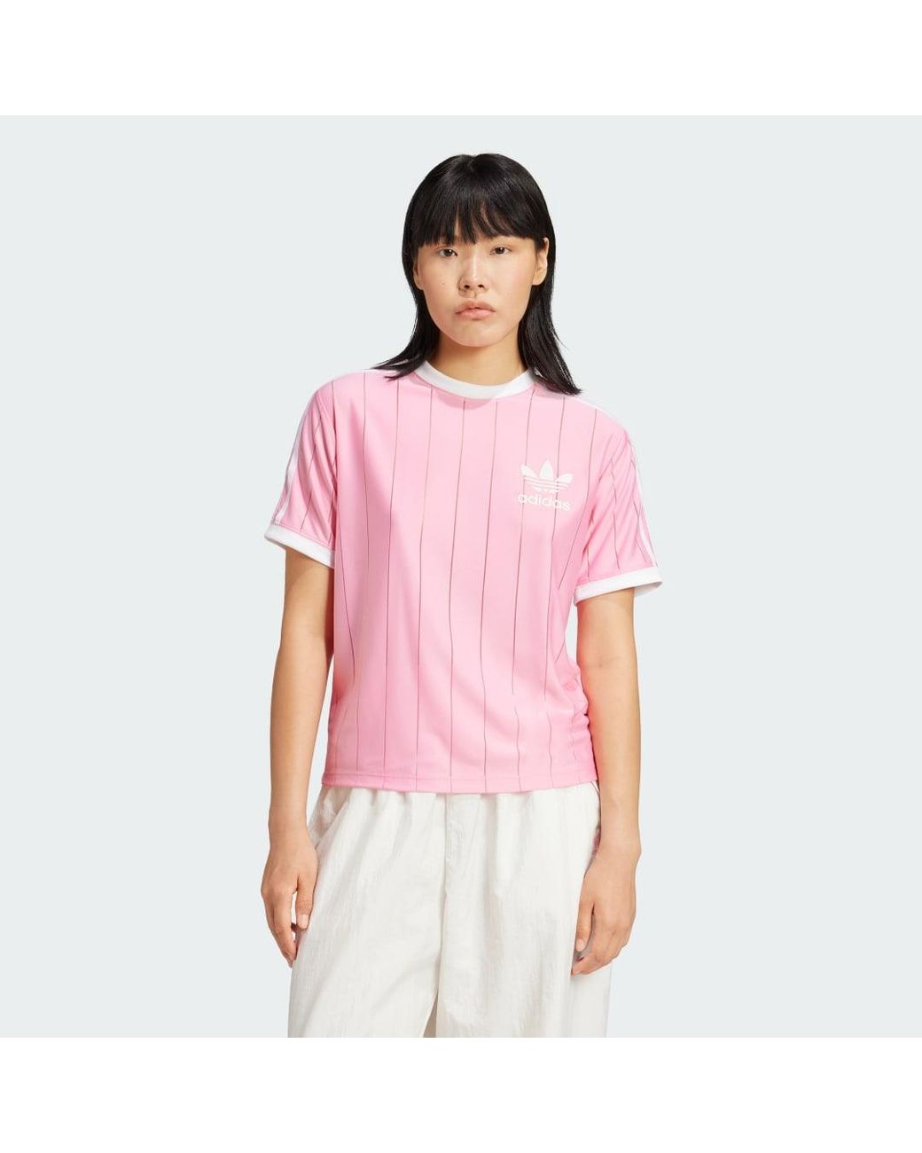 Adidas Originals Pink Adicolor 3-Stripes Pinstripe Tee