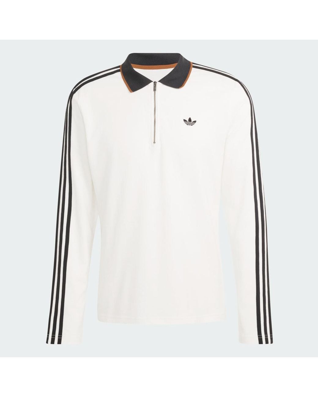 Adidas White 3 Stripes Engineered Rib Long Sleeve Polo Shirt for men