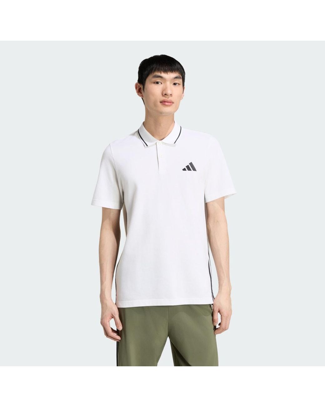 Adidas White Essentials 3-Stripes Pique Polo Shirt for men