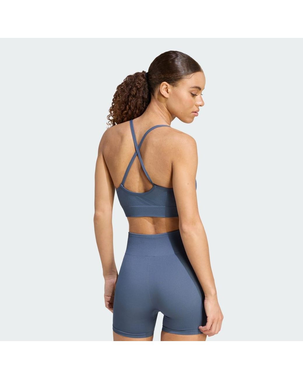 Adidas Blue Workout Essentials Light-Support Knit Bra