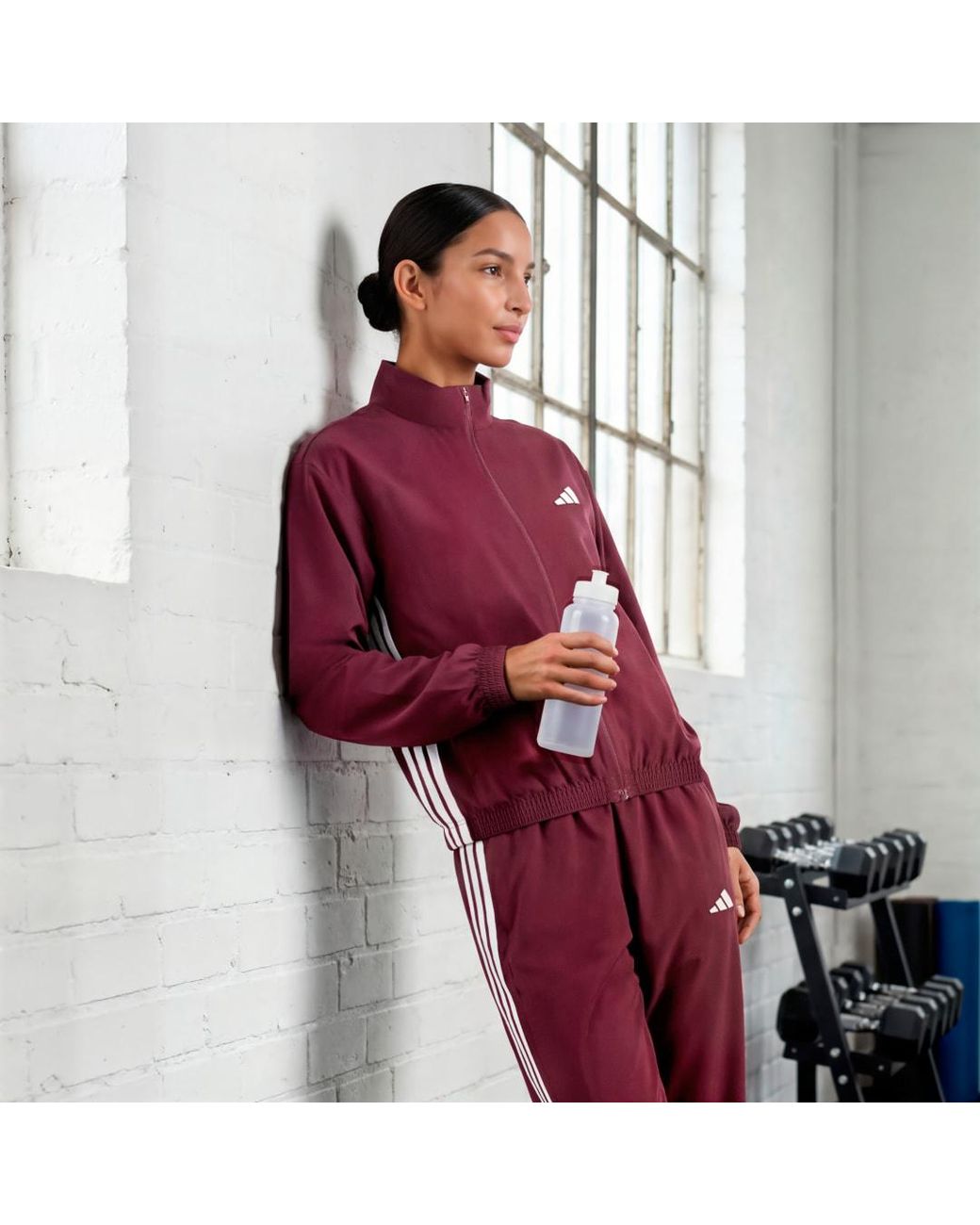 Adidas Red Train Essentials 3-Stripes Woven Warm-Up Jacket