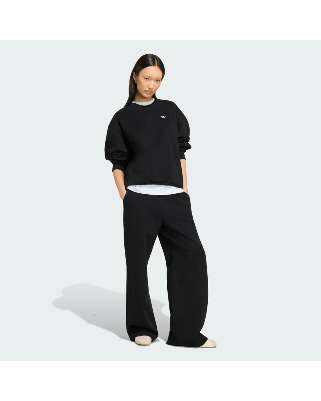 Adidas Black Essentials Crew Neck Long Fleece Os Sweatshirt