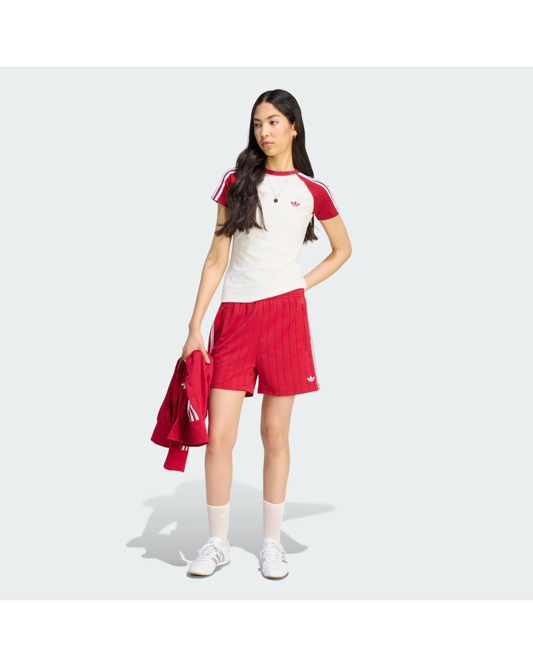 Adidas Red Pinstripe Firebird Shorts