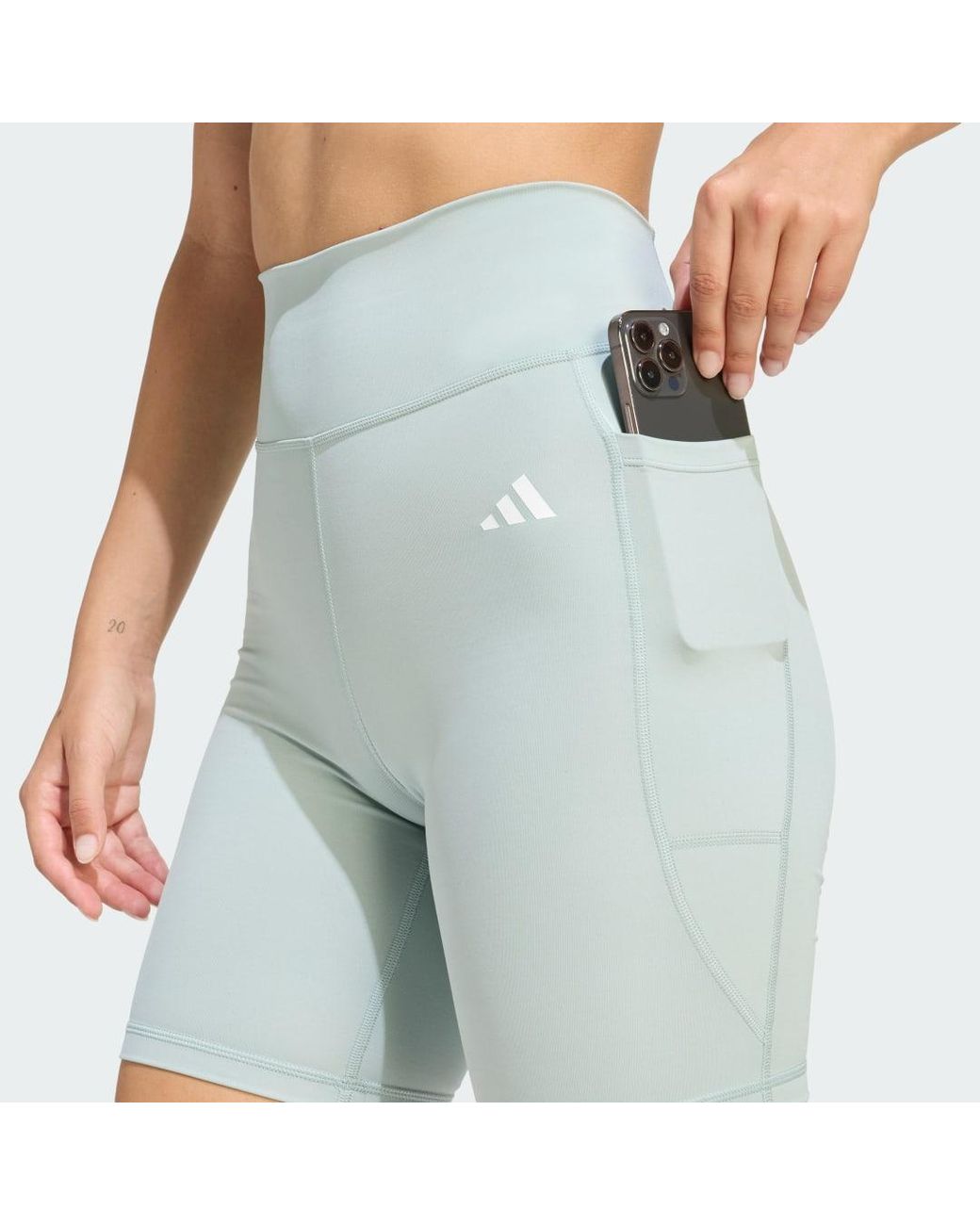 Adidas Blue Optimé Essentials Stash Pocket 7-Inch Short Leggings