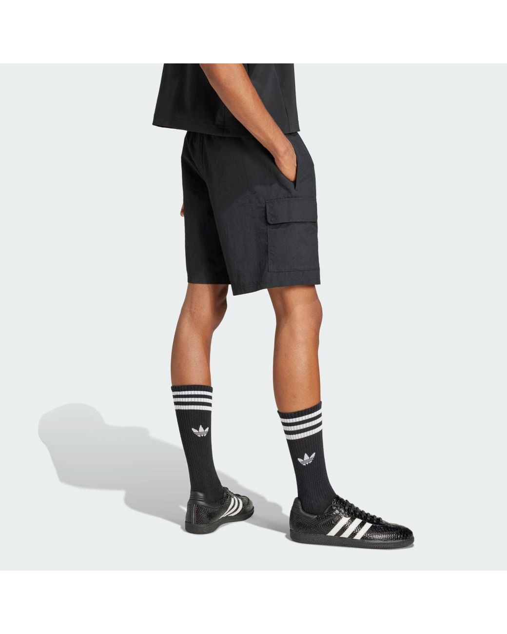 Adidas Black Trefoil Essentials Woven Cargo Shorts for men