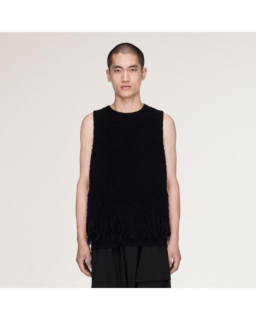 Adidas Black Y-3 Knitted 3 Stripes Fringy Vest